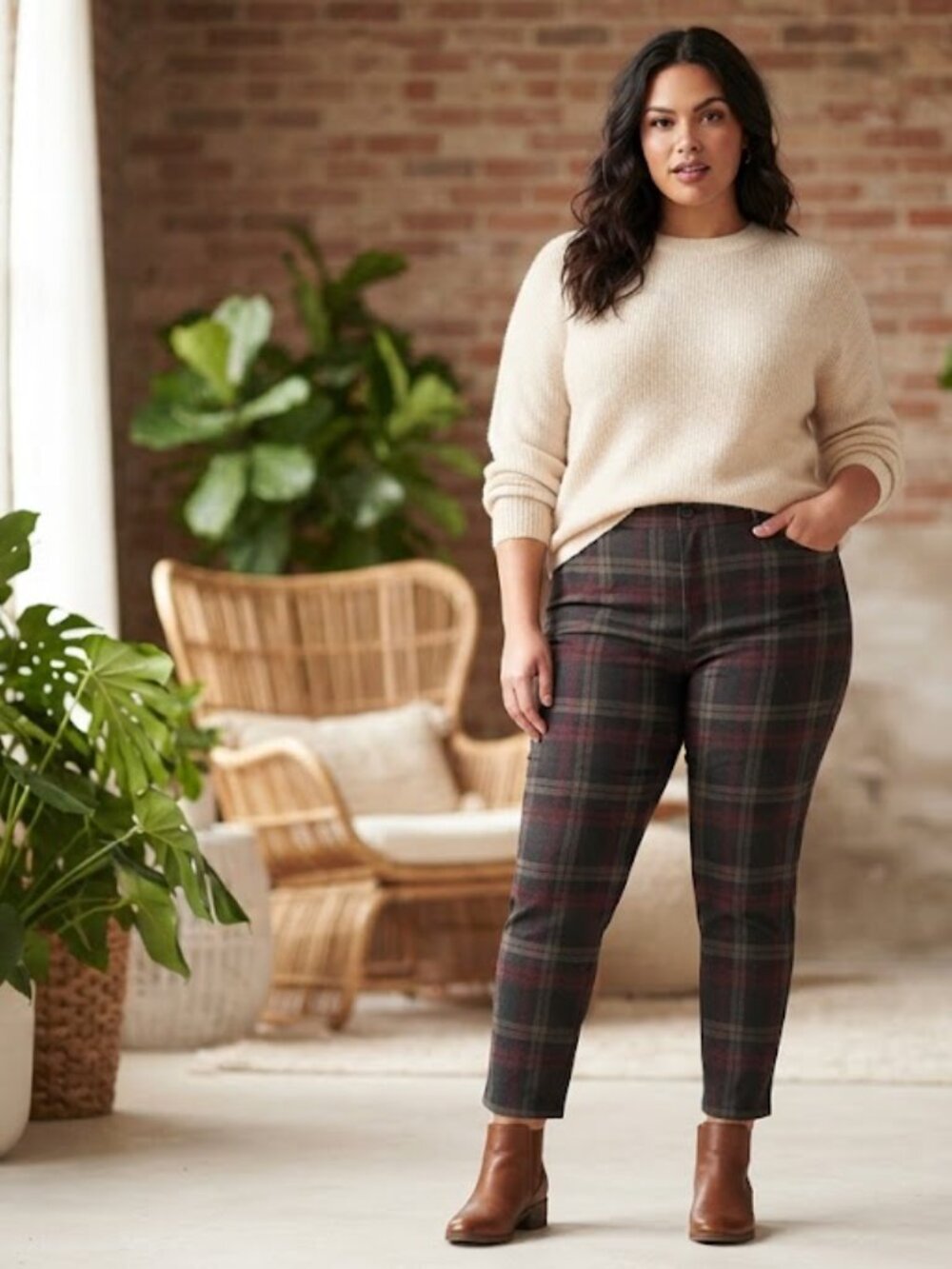 Vintage Nygard Slims Stylish Women's Plaid Chinos - Black and burgandy
